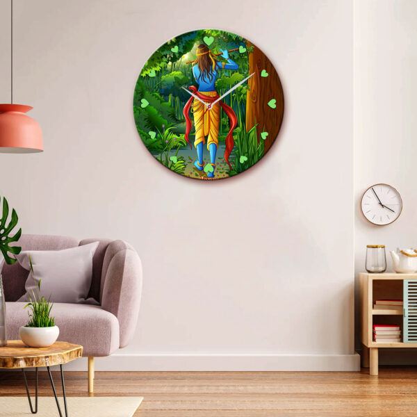 God Krishna Wooden Wall Clock