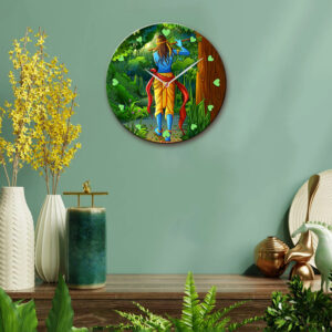 God Krishna Wooden Wall Clock